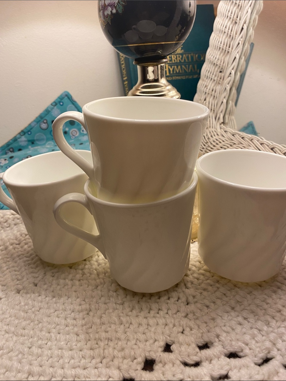 Corelle White Ceramic Mug Set - Classic Stackable Cups